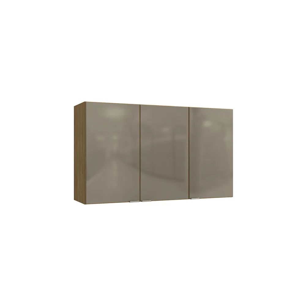 Image of Armário Aéreo Kappesberg Suprema 3 Portas Branco/Freijó/Vidro Bronze 1,20m x 34cm